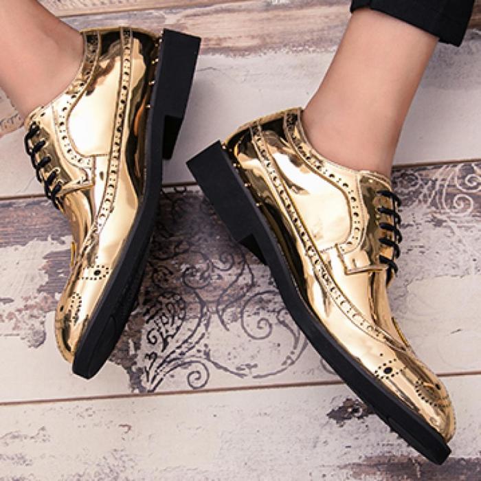 Mens metallic gold dress shoes